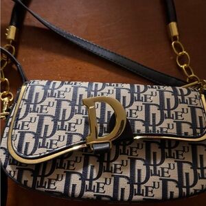 Designer Monogram Shoulder Bag - Black and Gold